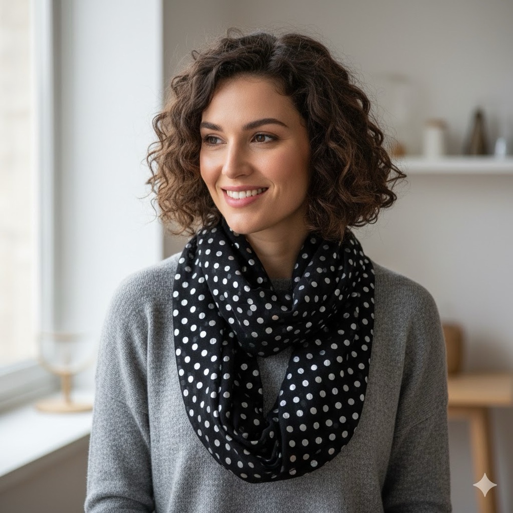 Black and Silver Polka Dot Infinity Scarf Y2K